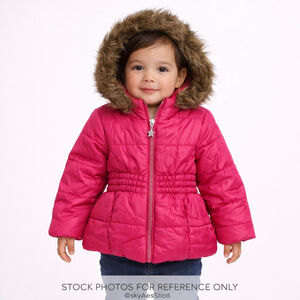R1881 by S. Rothschild Toddler Pink Puffer Coat Faux Fur Hood 2T Winter Jacket